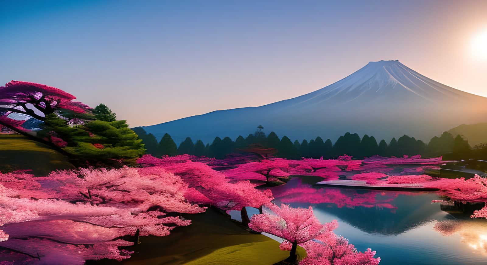 Cherry Blossoms in Zen Garden, Ukiyo-e Style