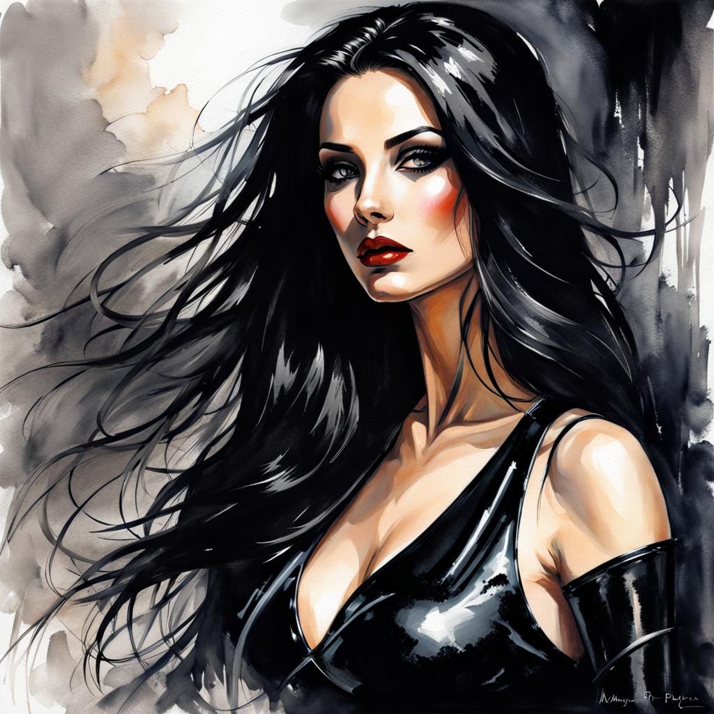 Dark-Haired Gothic Greek Goddess in Latex, Ethereal Art