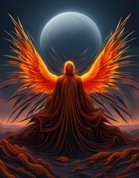 Fantasy Image of Fiery Wings in Spatial Concept Art