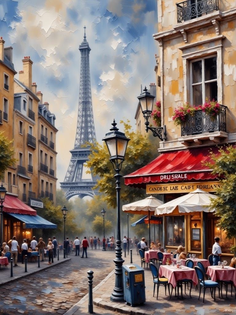 Romantic Parisian Street Scene in Impasto Oil Painting