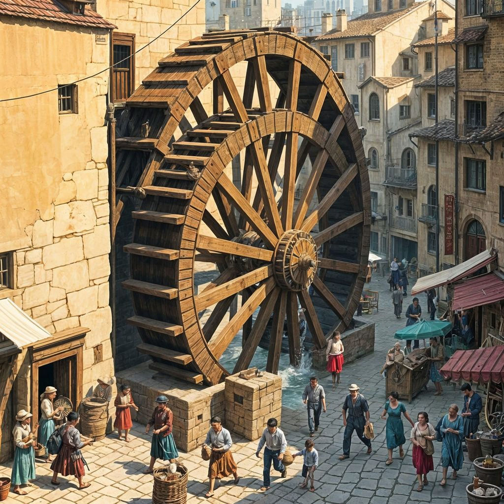 Waterwheel Powers a Bustling Metropolis