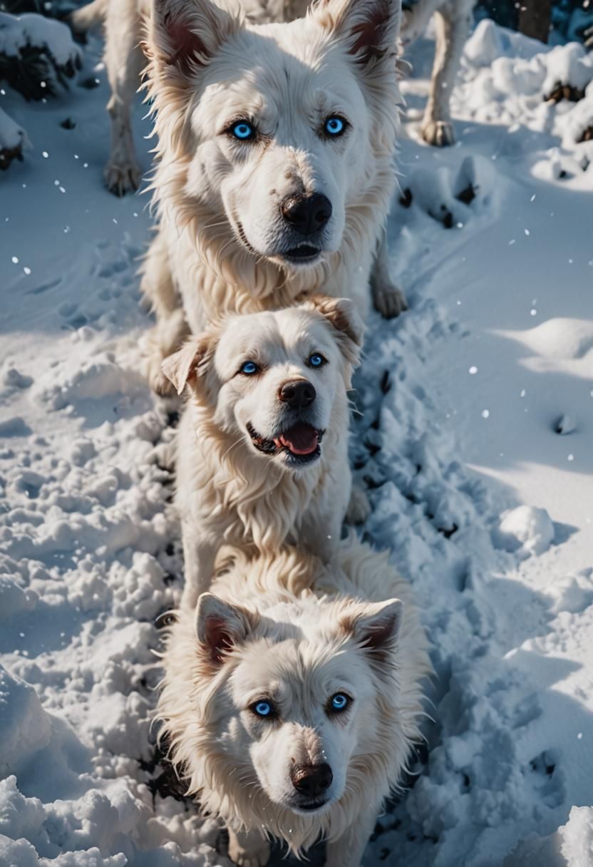 White Dogs in Winter Wonderland: Fantasy Concept Art
