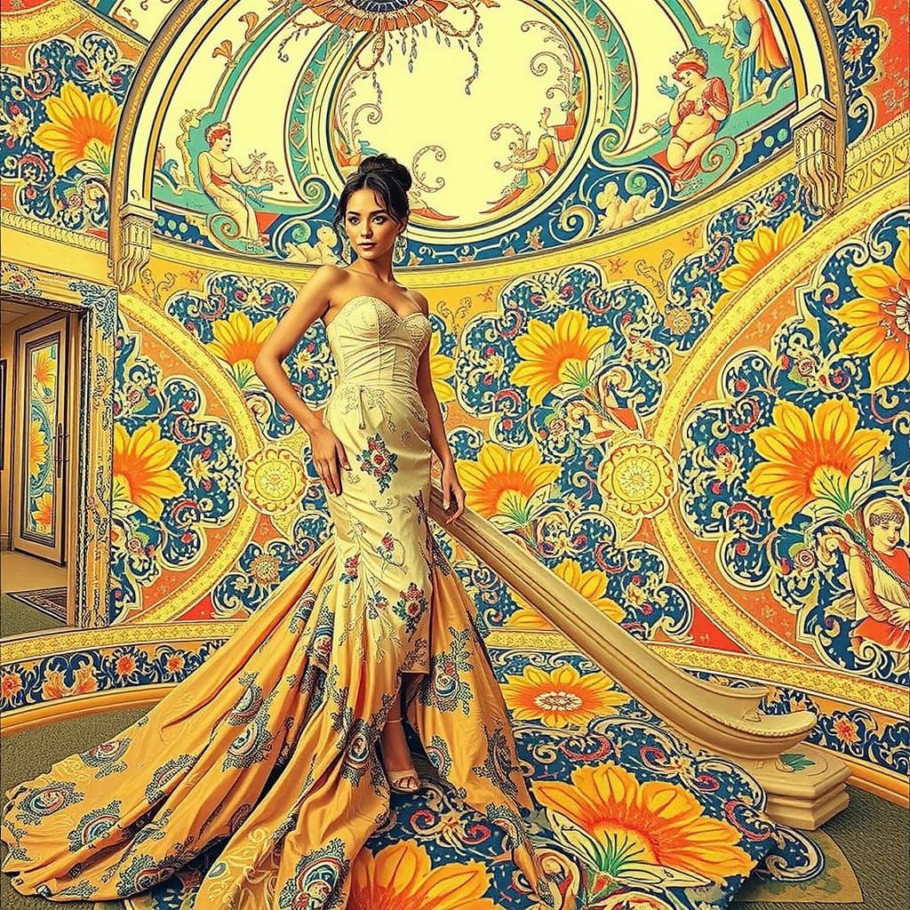 Elegant Woman in Hyperrealistic Interior Scene