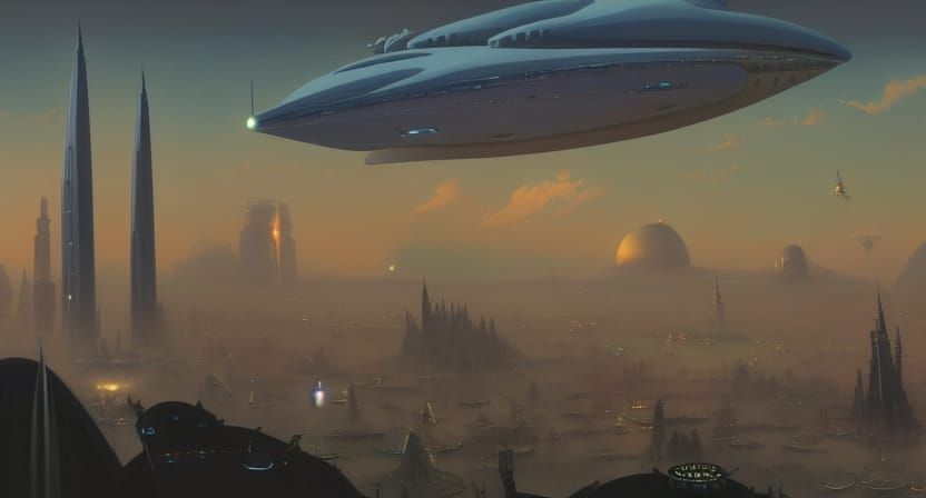 Zeppelins Over Ornate City in German Expressionism