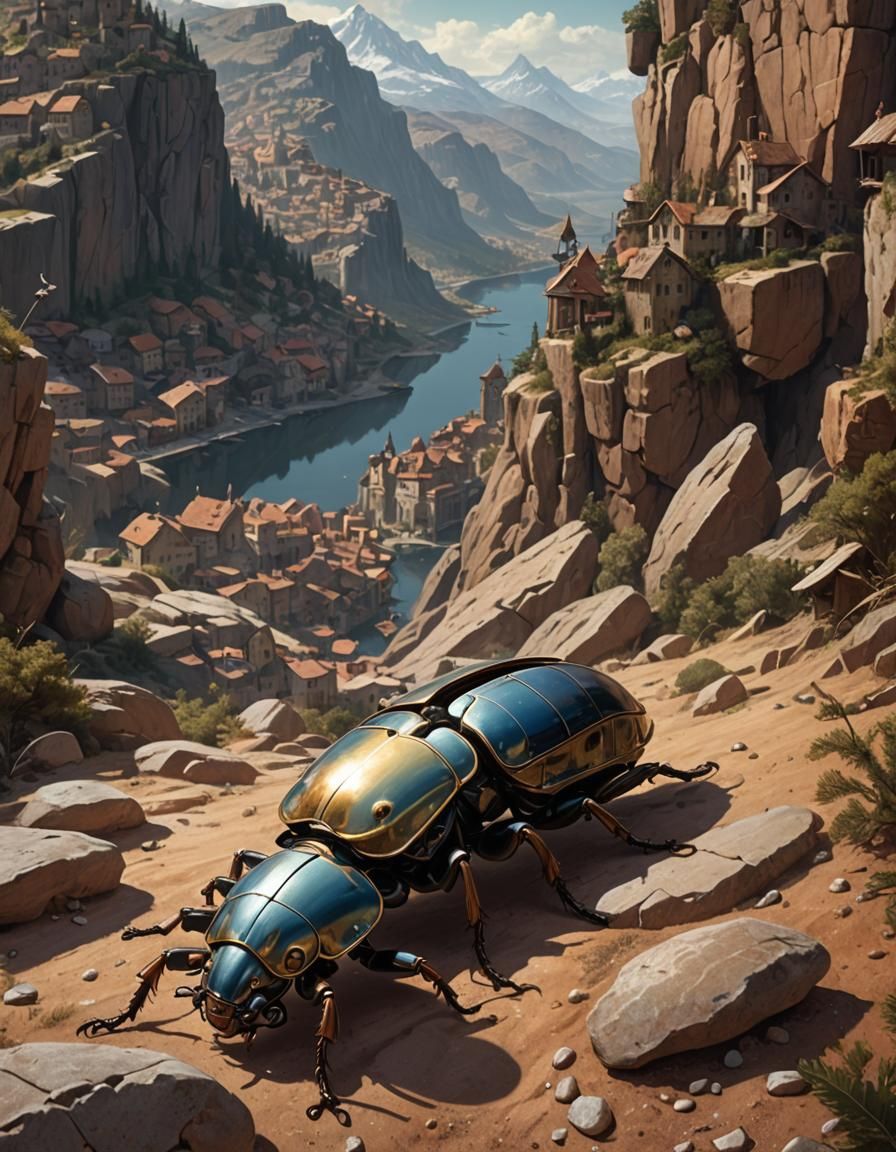 Surreal Cyclopean Beetle in Mythical Landscape