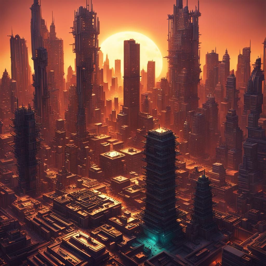 Solarpunk Cityscape with Volumetric Lighting
