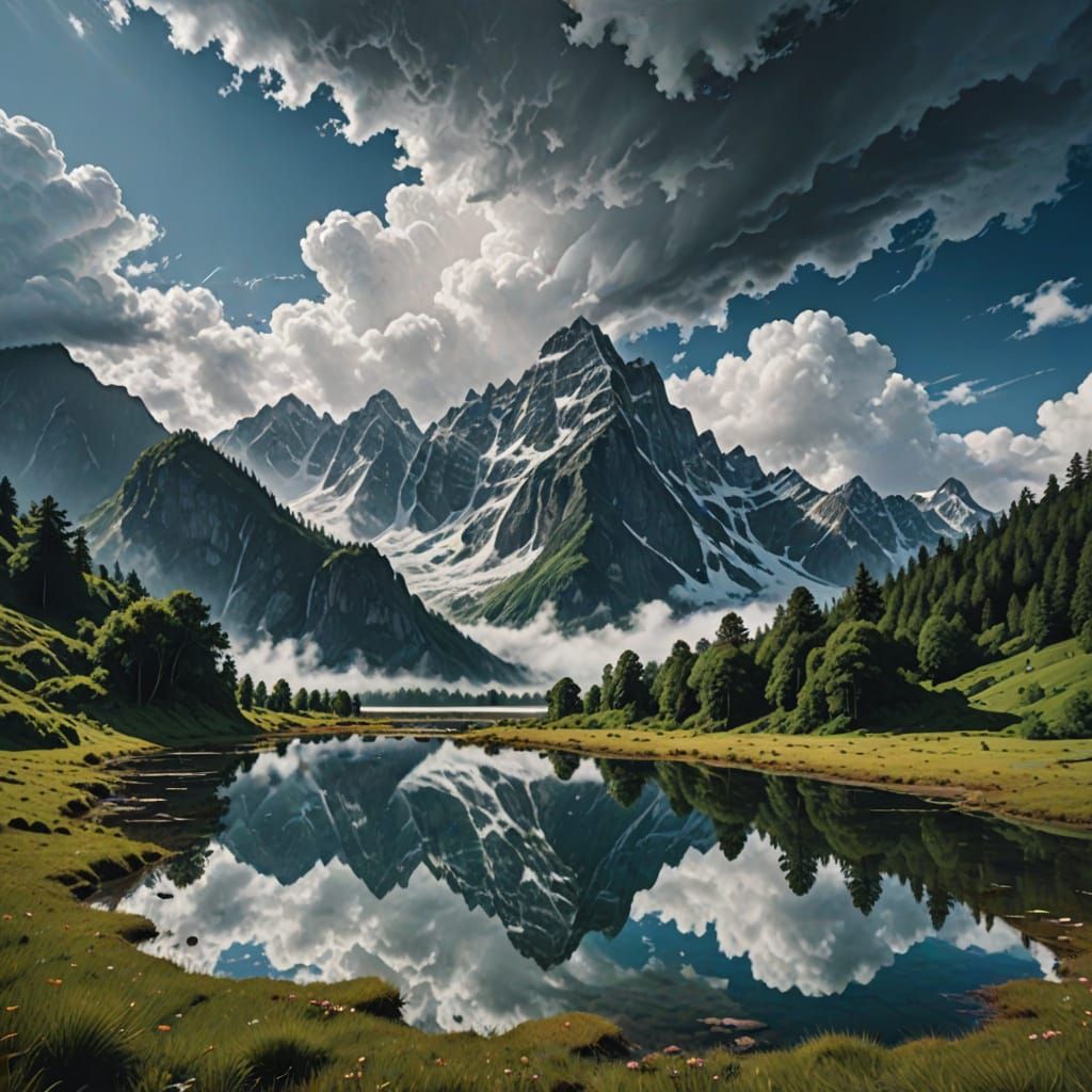 Dreamlike Surreal Landscape with Melting Mountains