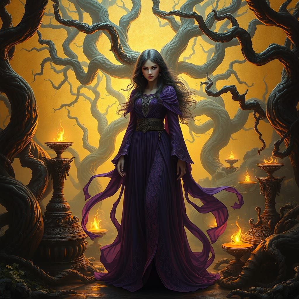 Emma in Mystical Realm: Dark Fantasy Art Nouveau