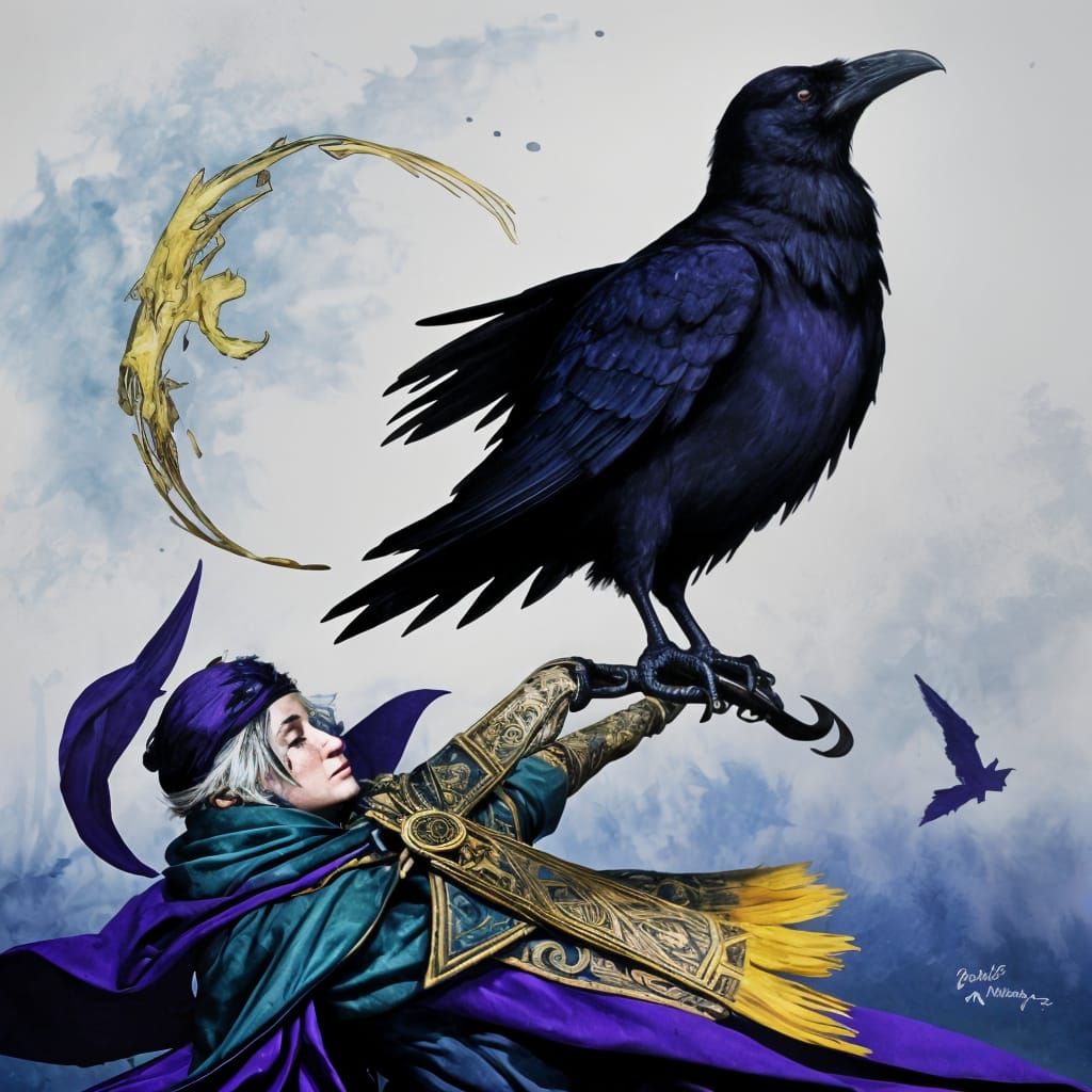 Magician Under Night Sky in Ink Splatter Art