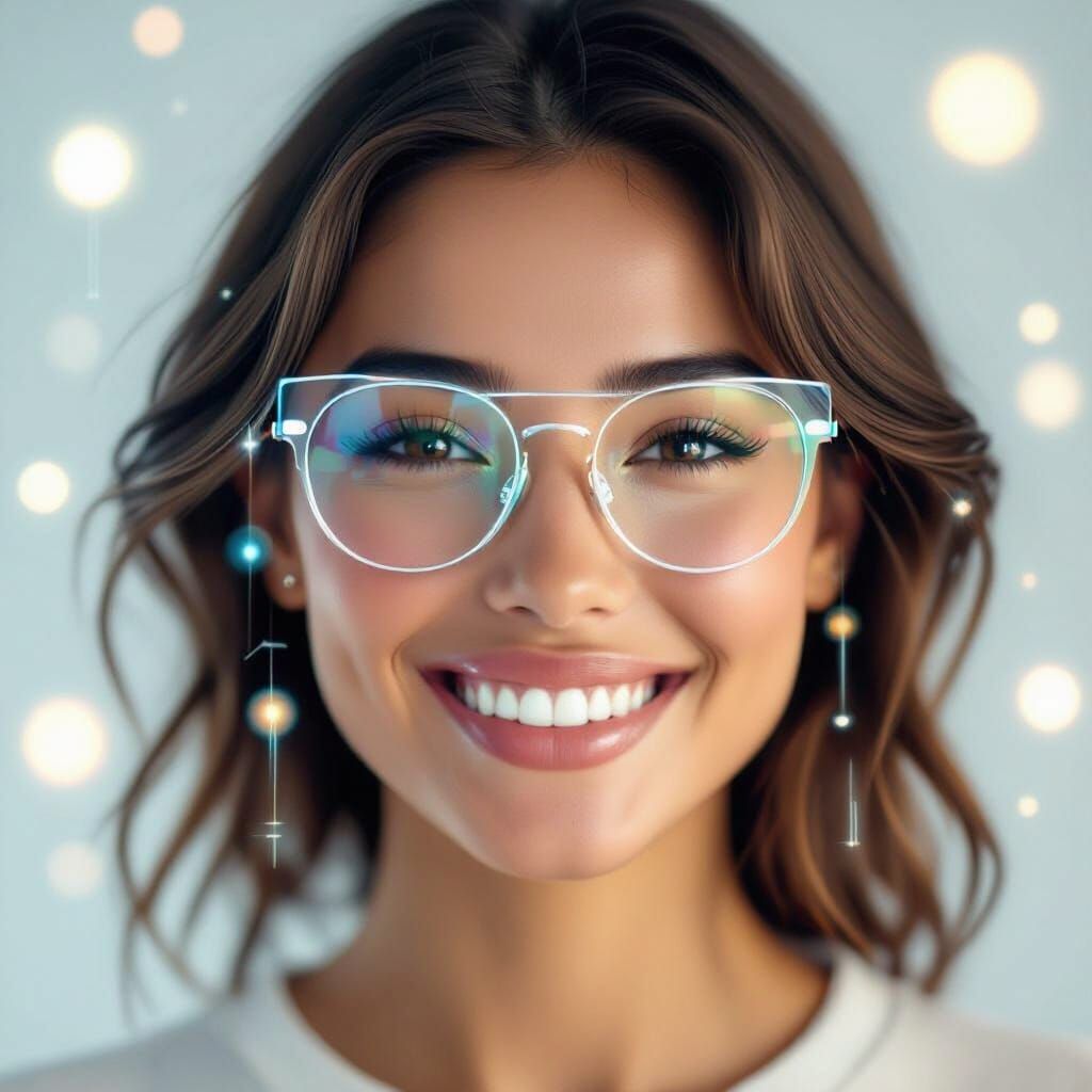 Smiling Person Embracing Positive Technology in Bright Digit...