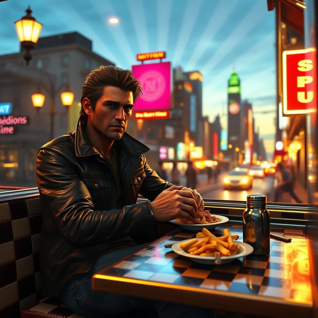 Solid Snake in Hyper-Realistic NYC Cafe Scene