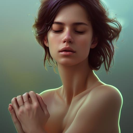 Meditating Woman Portrait in Hyperdetailed Style