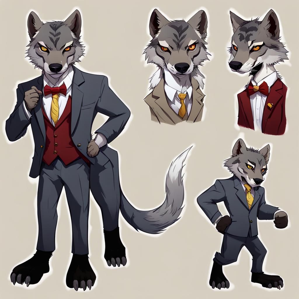 Anthropomorphic Wolf Protects Leopard Cub, Detailed Digital ...