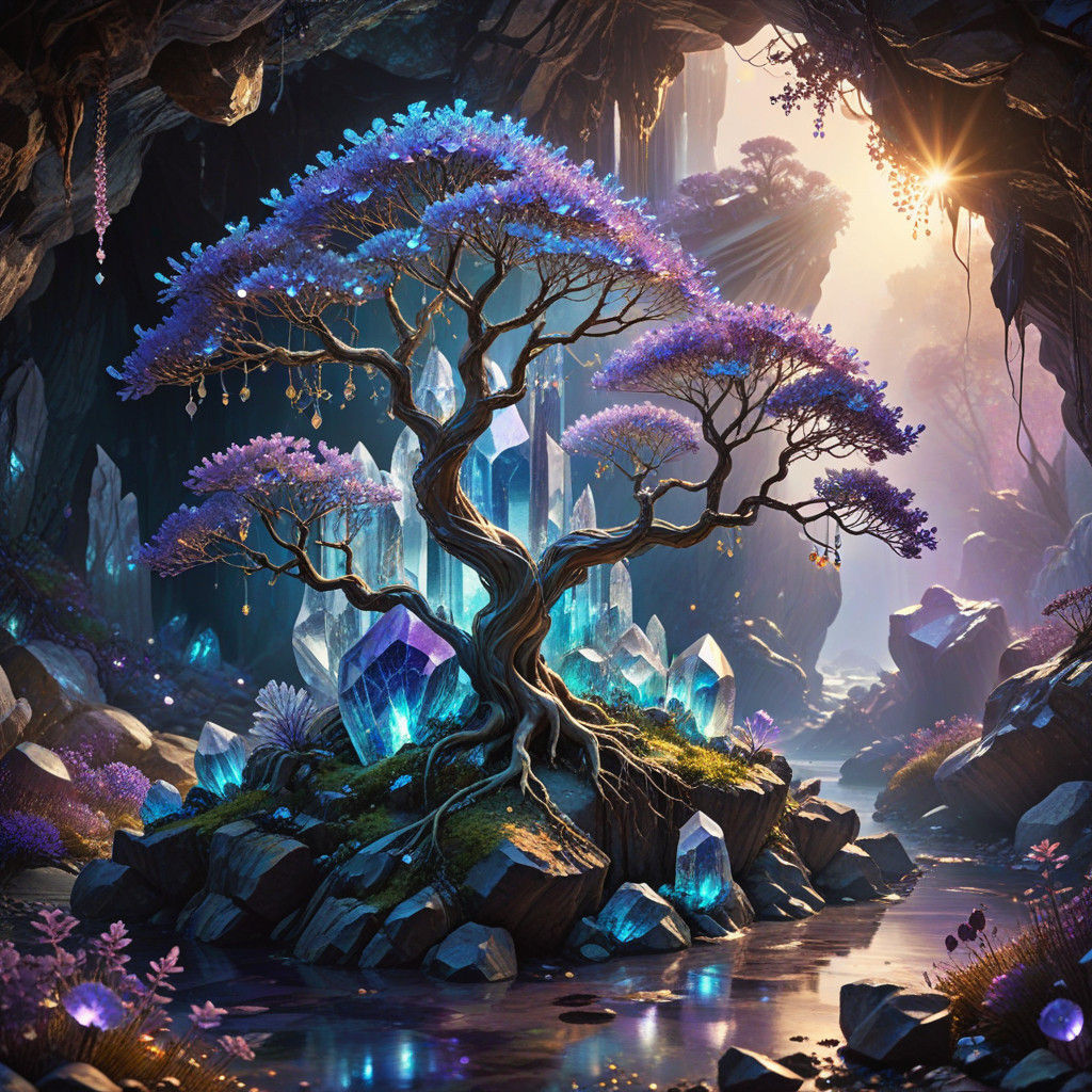 Ethereal Crystal Caves in Vibrant Iridescent Hues