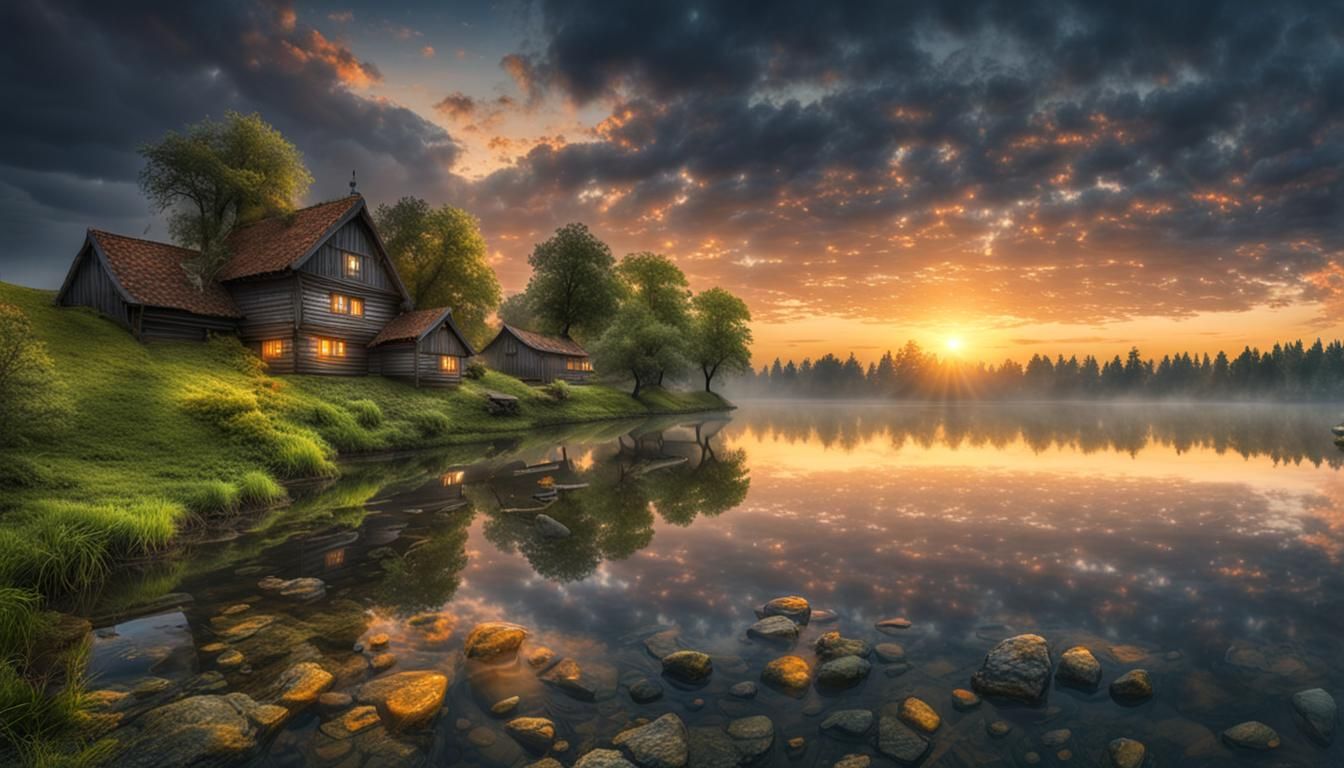 Rainy Night Street Scene in Modern City