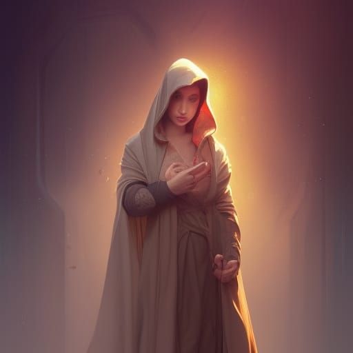 Hooded Girl Portrait with Potion, Detailed Digital Art