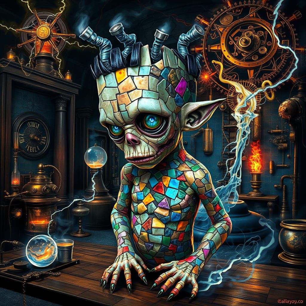 surreal mosaic baby frankenstein monster #01