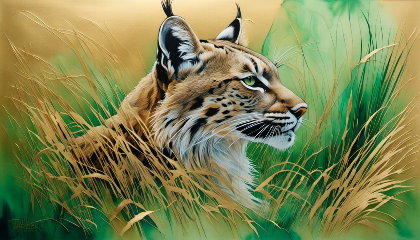 Bobcat in tall green grass