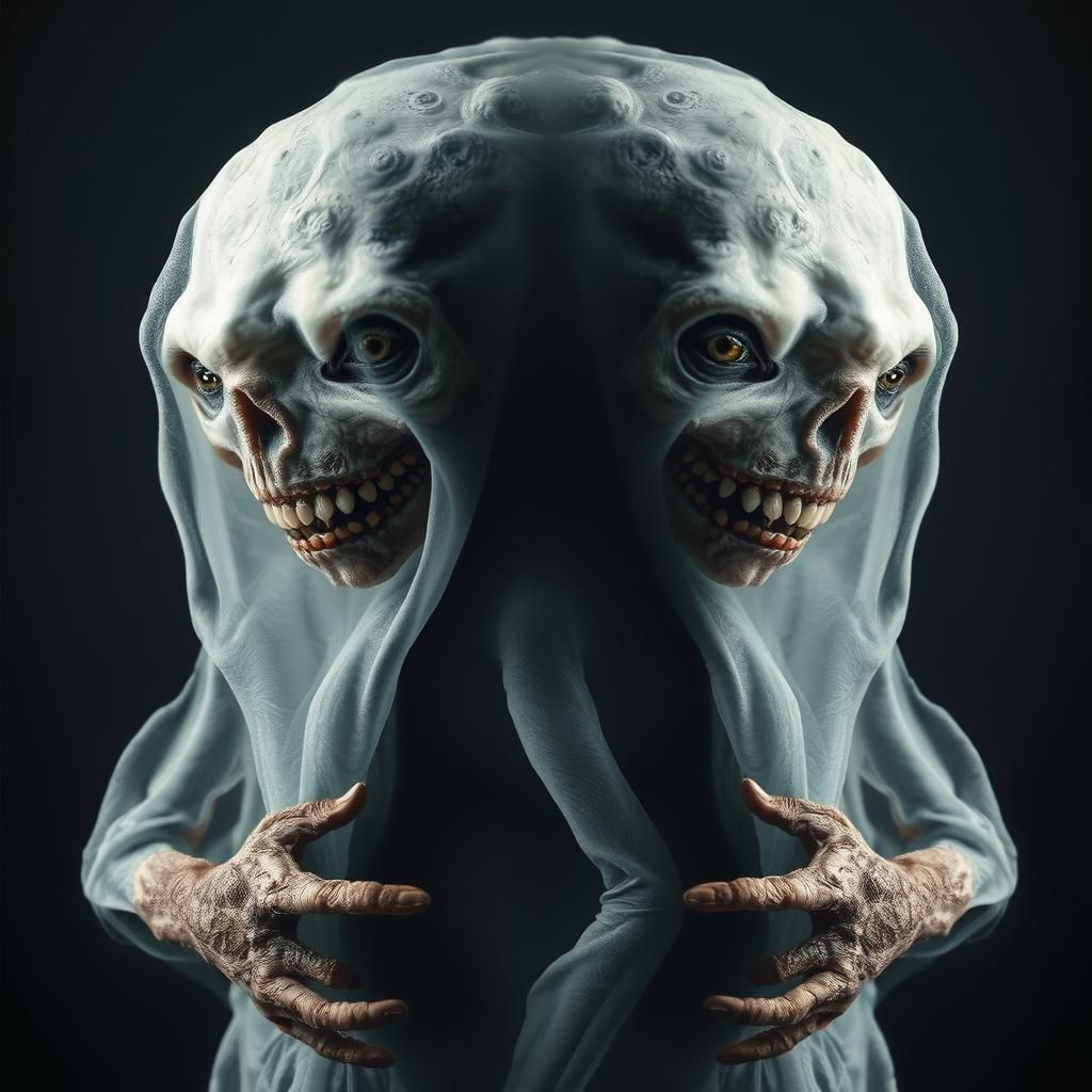 Sinister Anthropomorphic Toads in Surreal Double Exposure