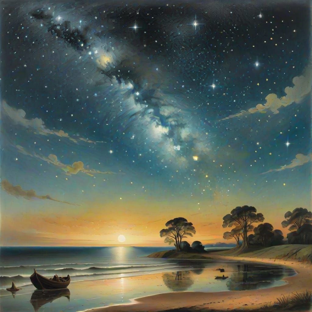 Starry Norfolk Sky in Romanticism Style