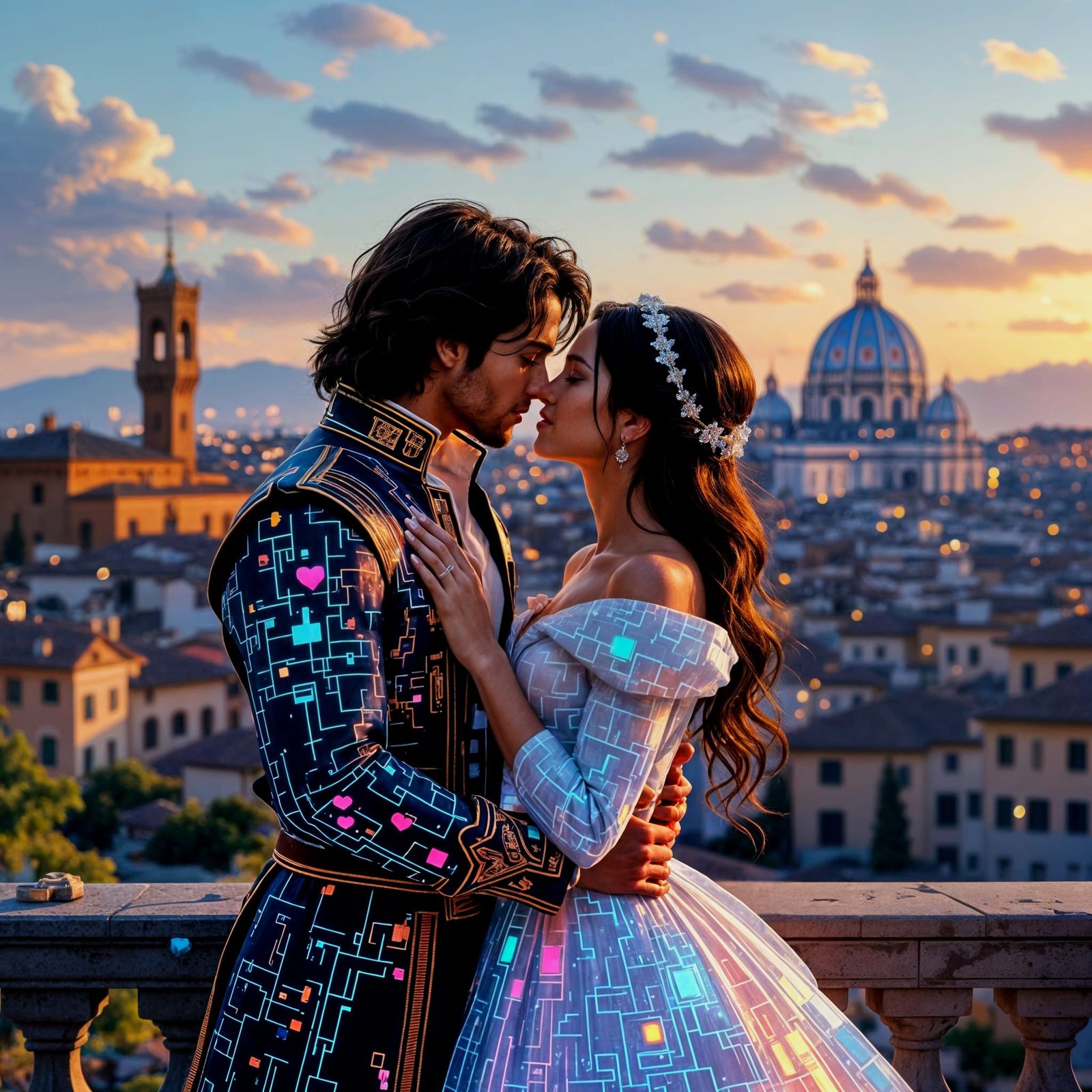 Holographic Romeo and Juliet Kiss in Future City