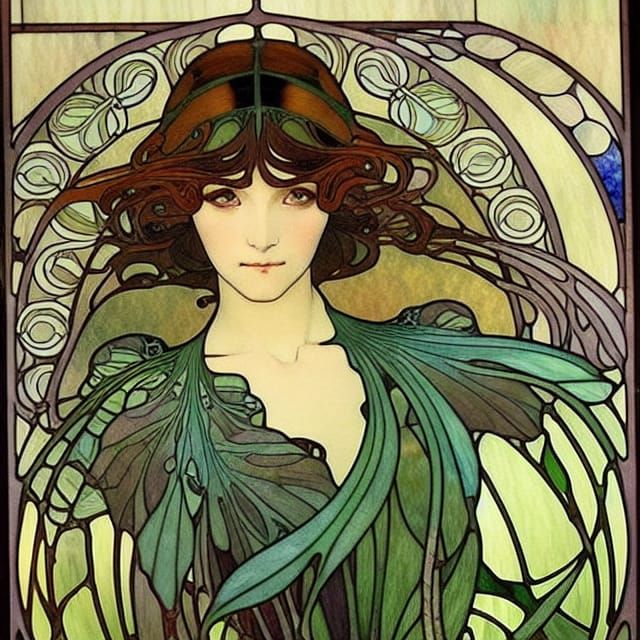 Art Nouveau Butterfly in Stained Glass Style