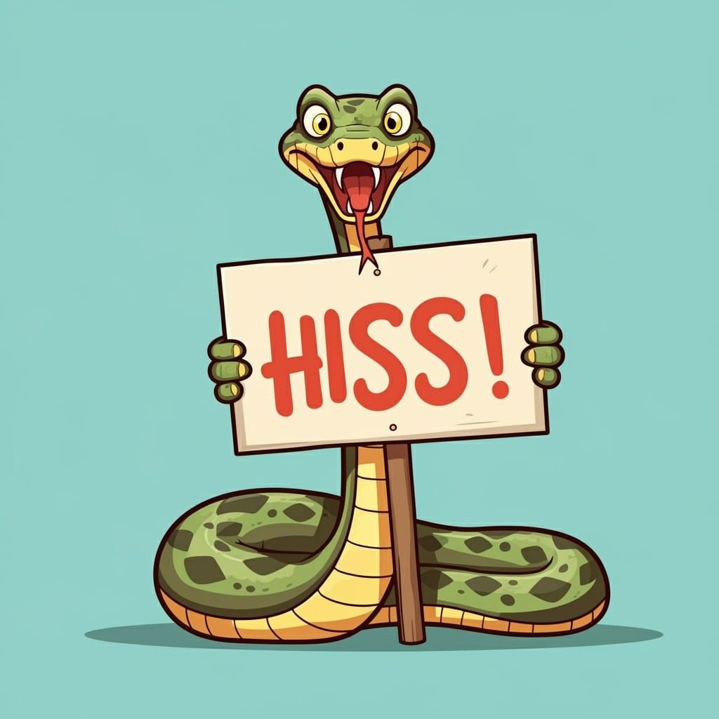 A Snake Holden the sign saying hisss