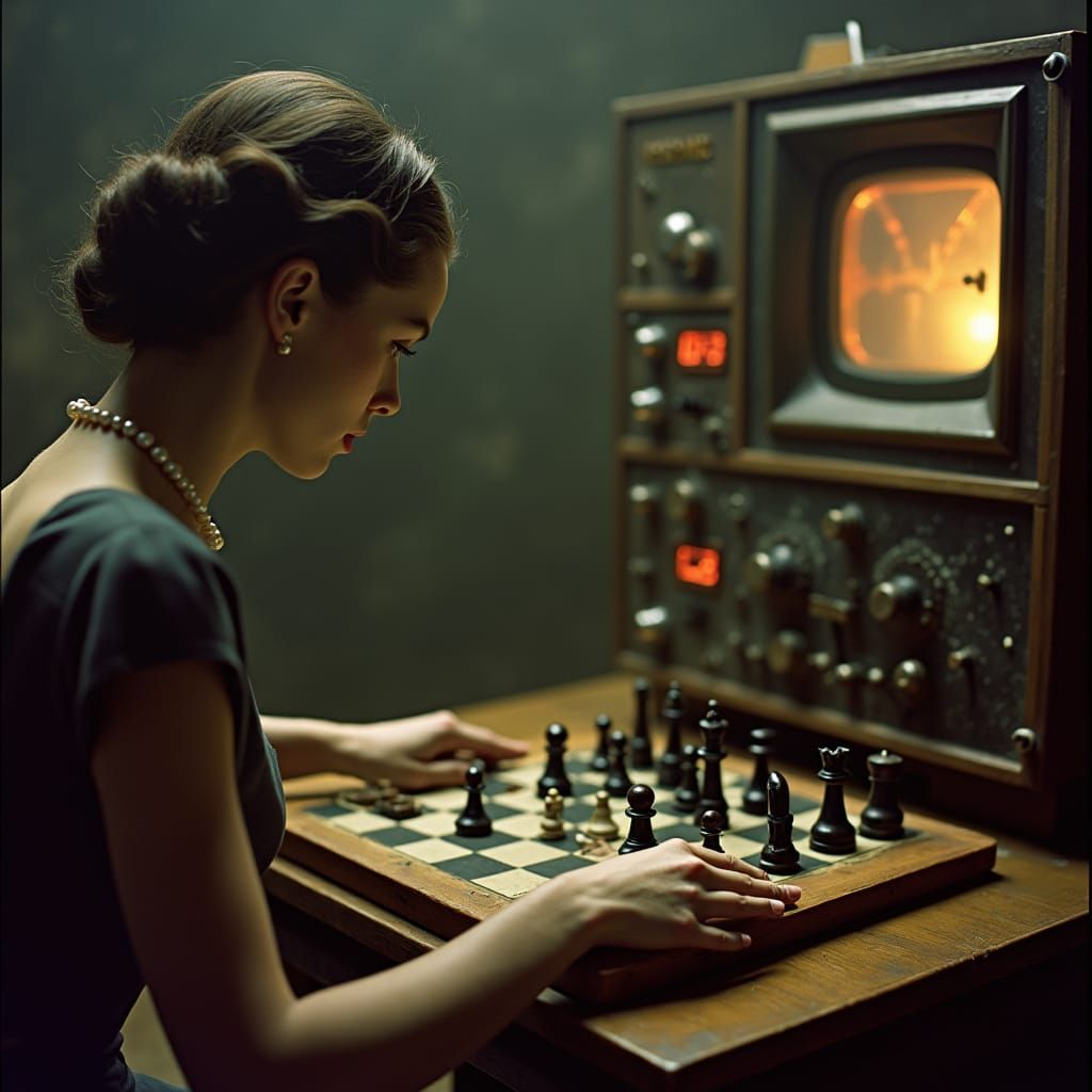 Chess Game Against AI: 1940s Cinematic Style