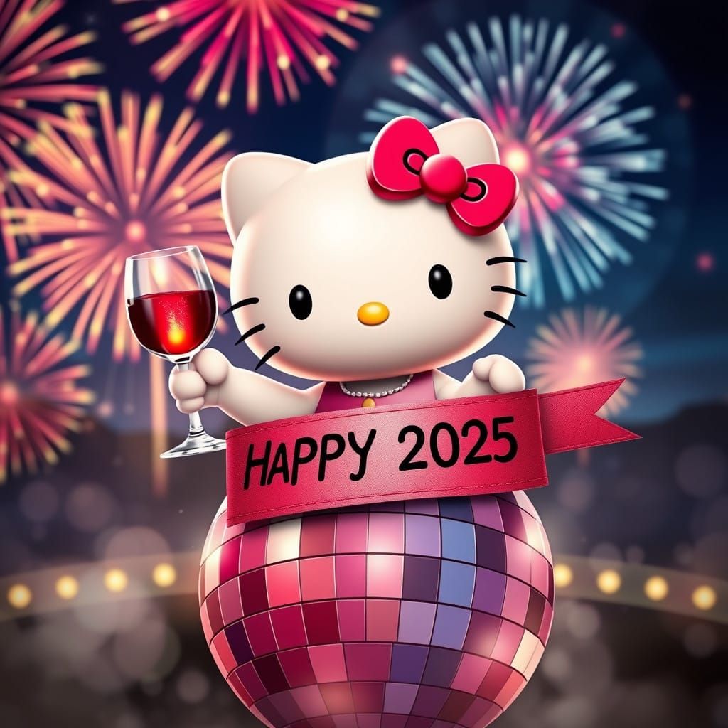 Ethereal Fantasy Disco Ball Scene with Hello Kitty