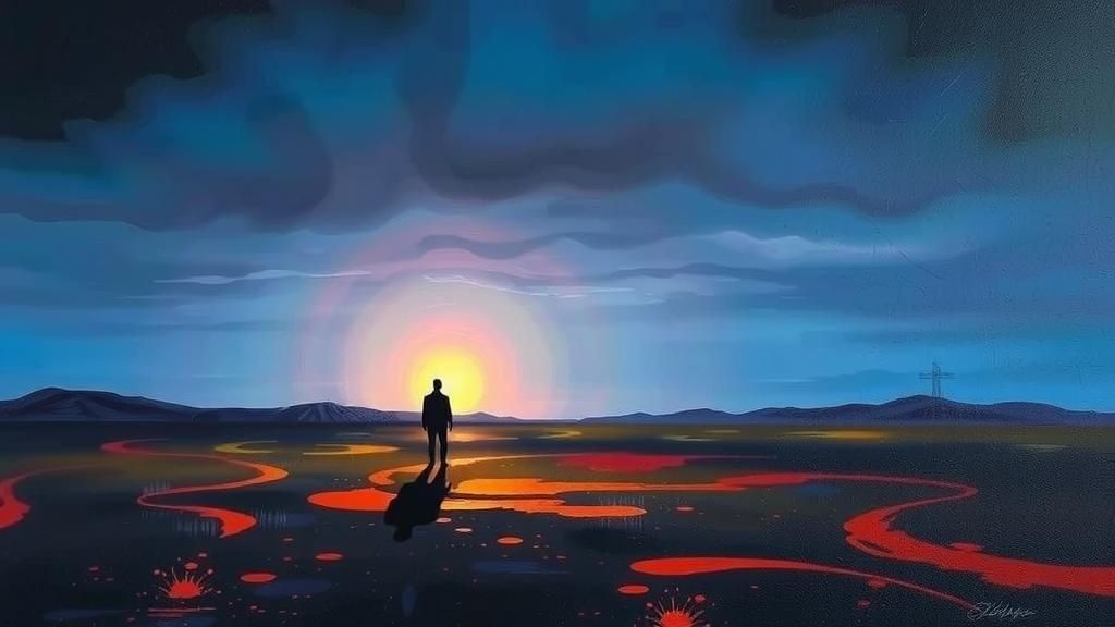 Surreal Dawn Landscape with Lone Figure
