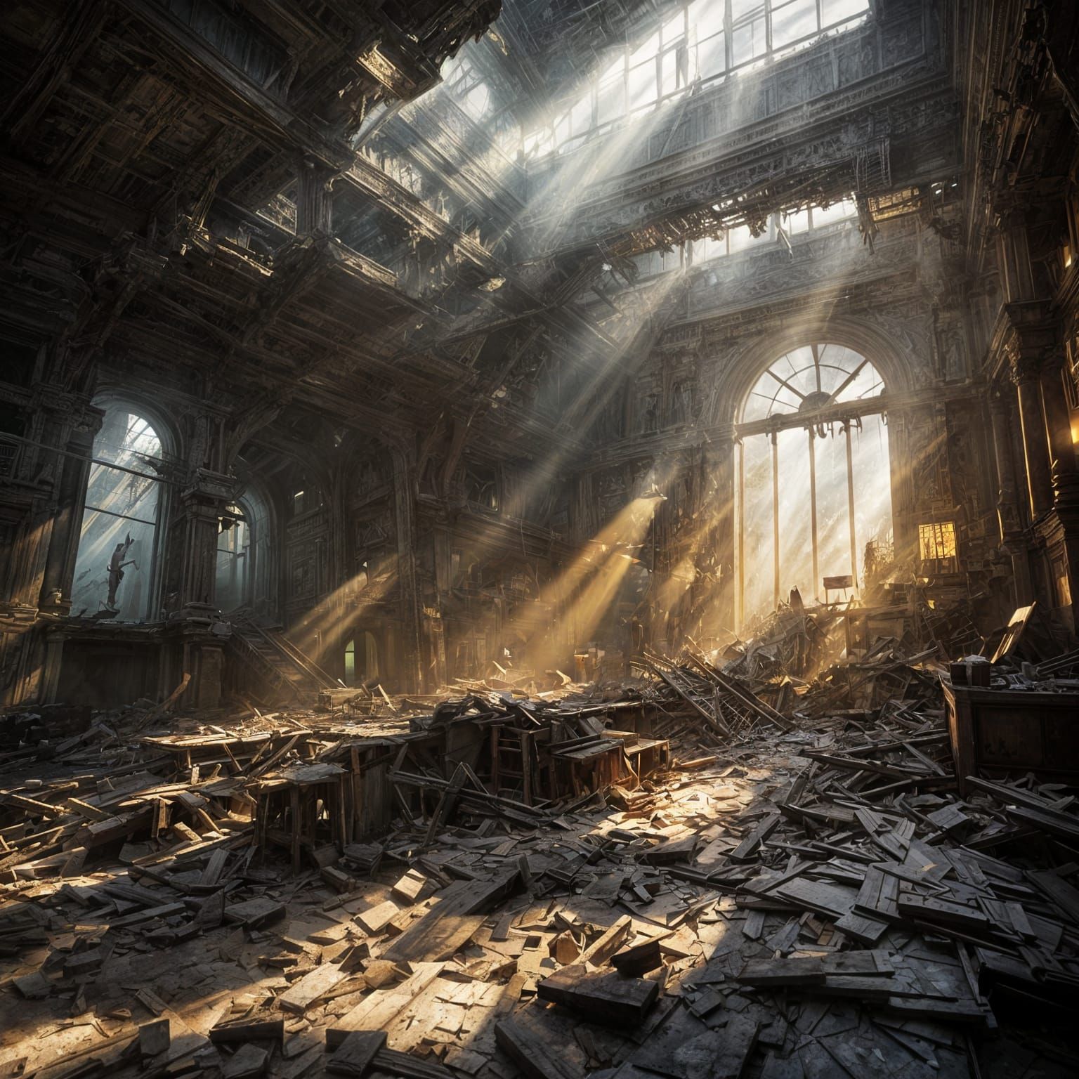 Sunbeams Illuminate Collapsed Ceilings: Dramatic Digital Pai...