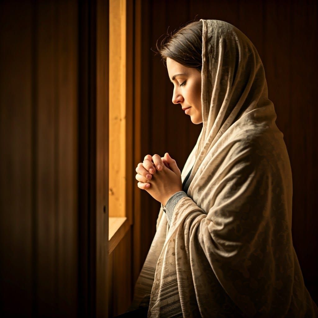 Woman in Prayer Bathed in Golden Light