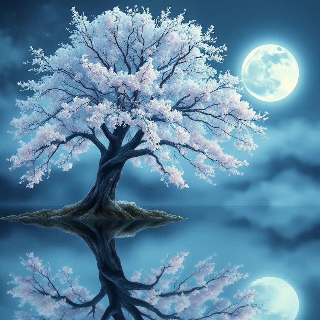 Frozen Cherry Tree in Ethereal Moonlight