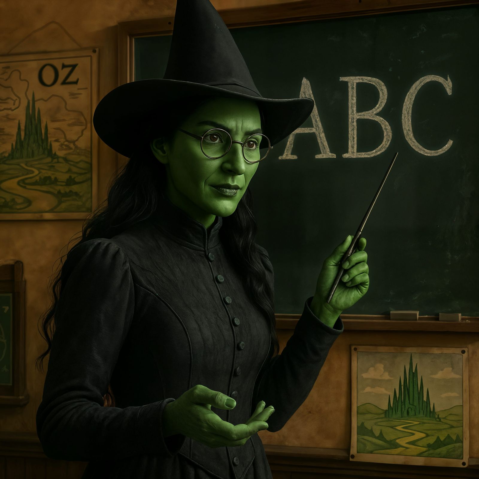 Green Witch Elphaba Teaches ABCs in Oz Classroom CGI