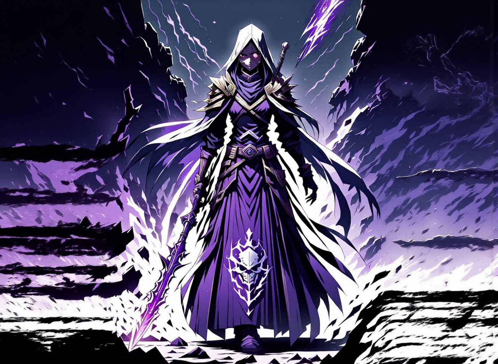 Selira, Dead Zone Duelist in Royal Purple Anime Style