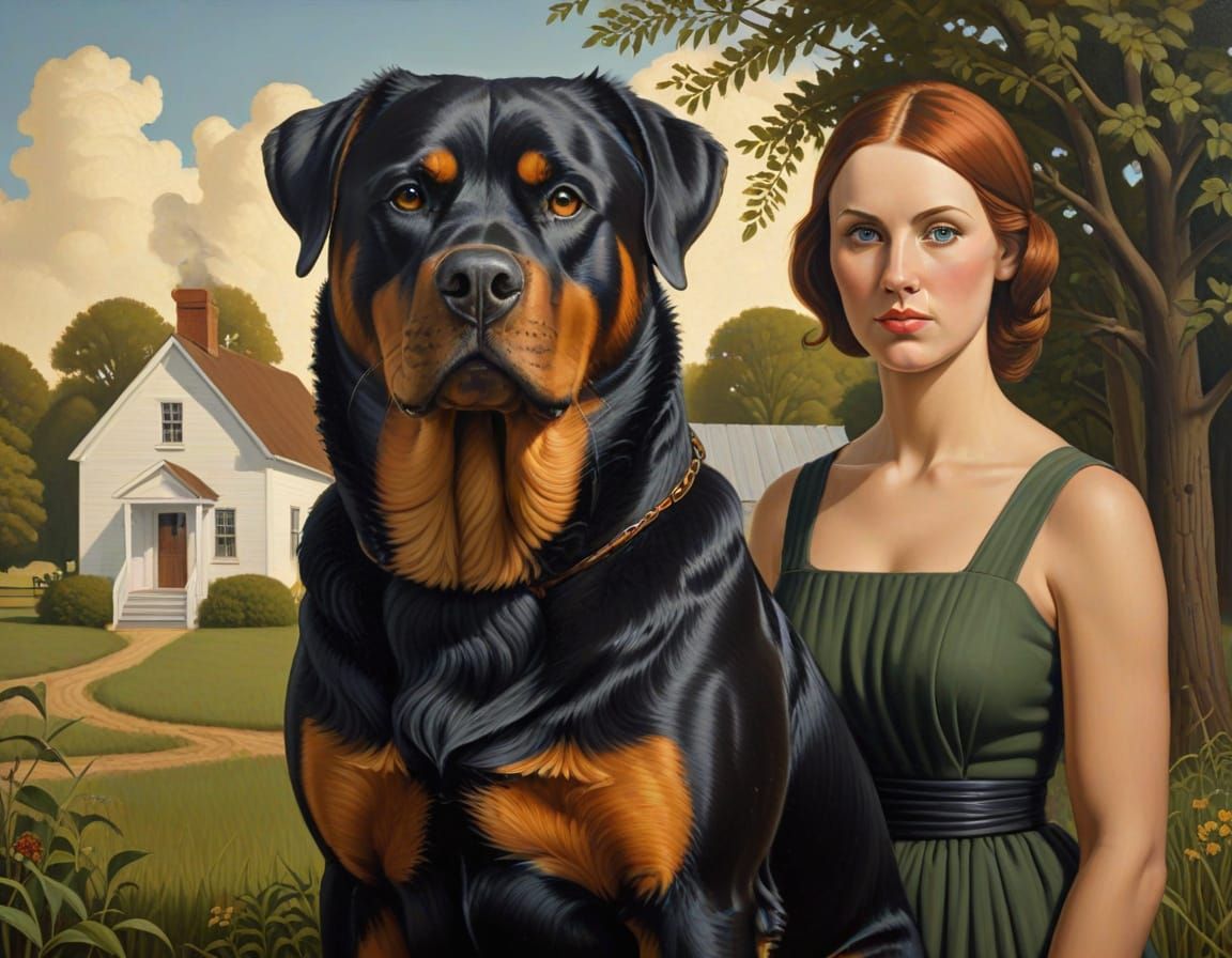 Unclothed Rottweiler in Regionalist Style