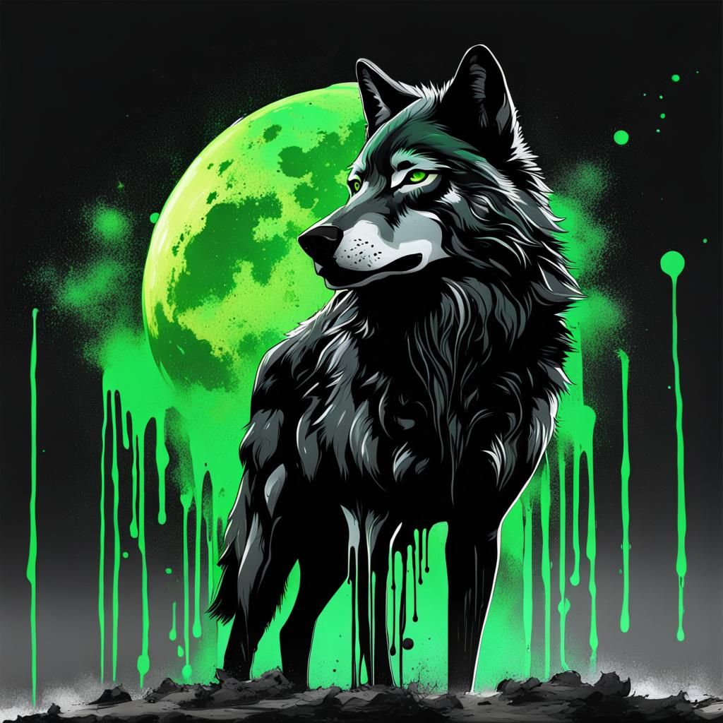 Wolf and Moon Graffiti Art in Space