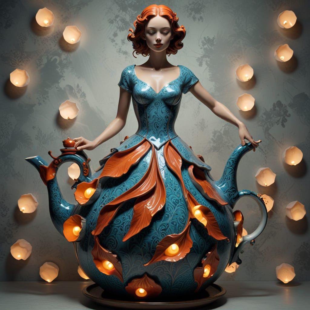 Surreal Giant Humanoid Teapot with Dramatic Lighting