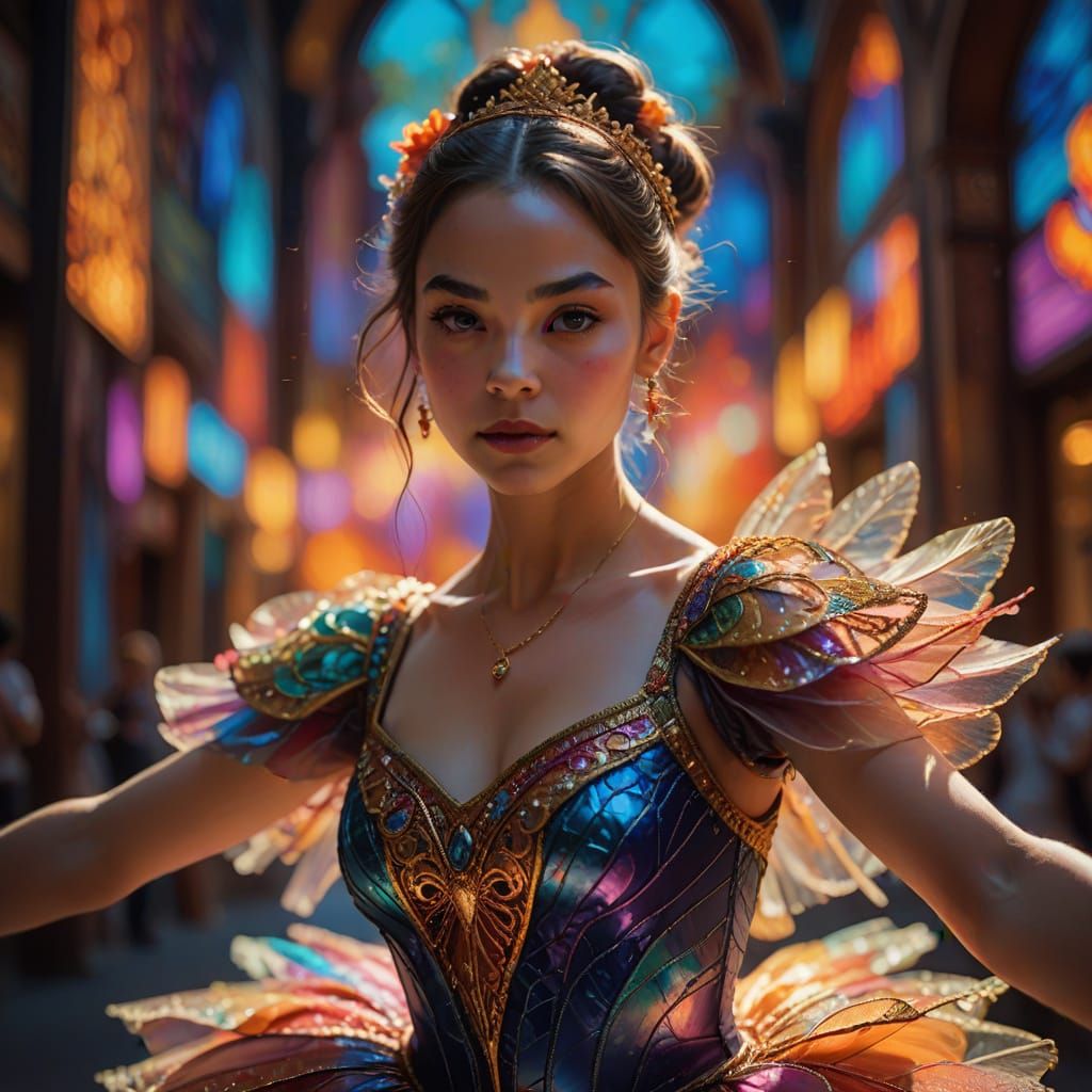 Hyperrealistic Ballet Dancer in Dramatic Arabesque Pose