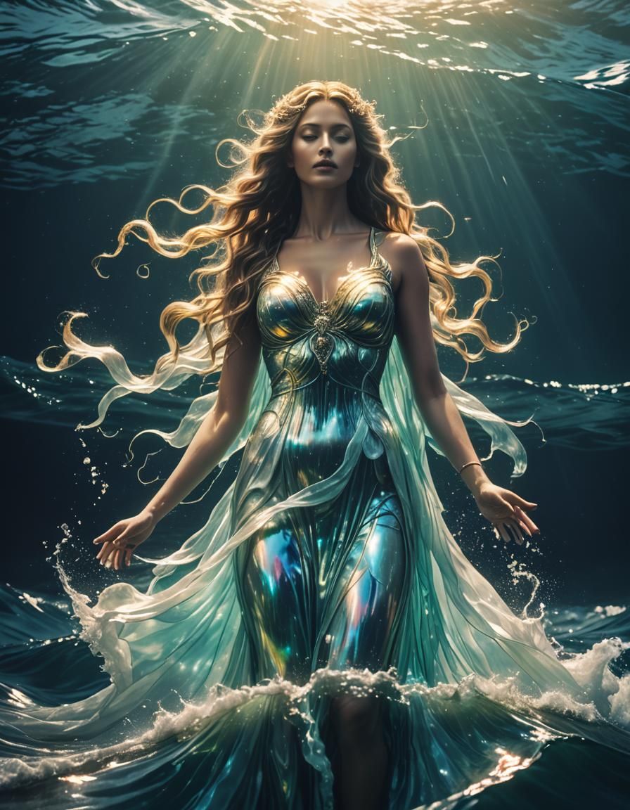 Ethereal Wave Goddess: Holographic Silhouette in Cinematic S...