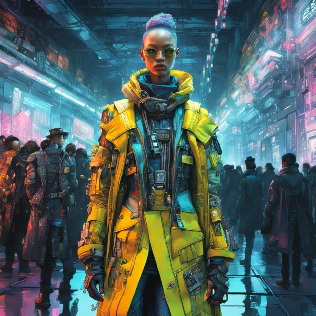 Cyberpunk Fashion Model on Vibrant Runway