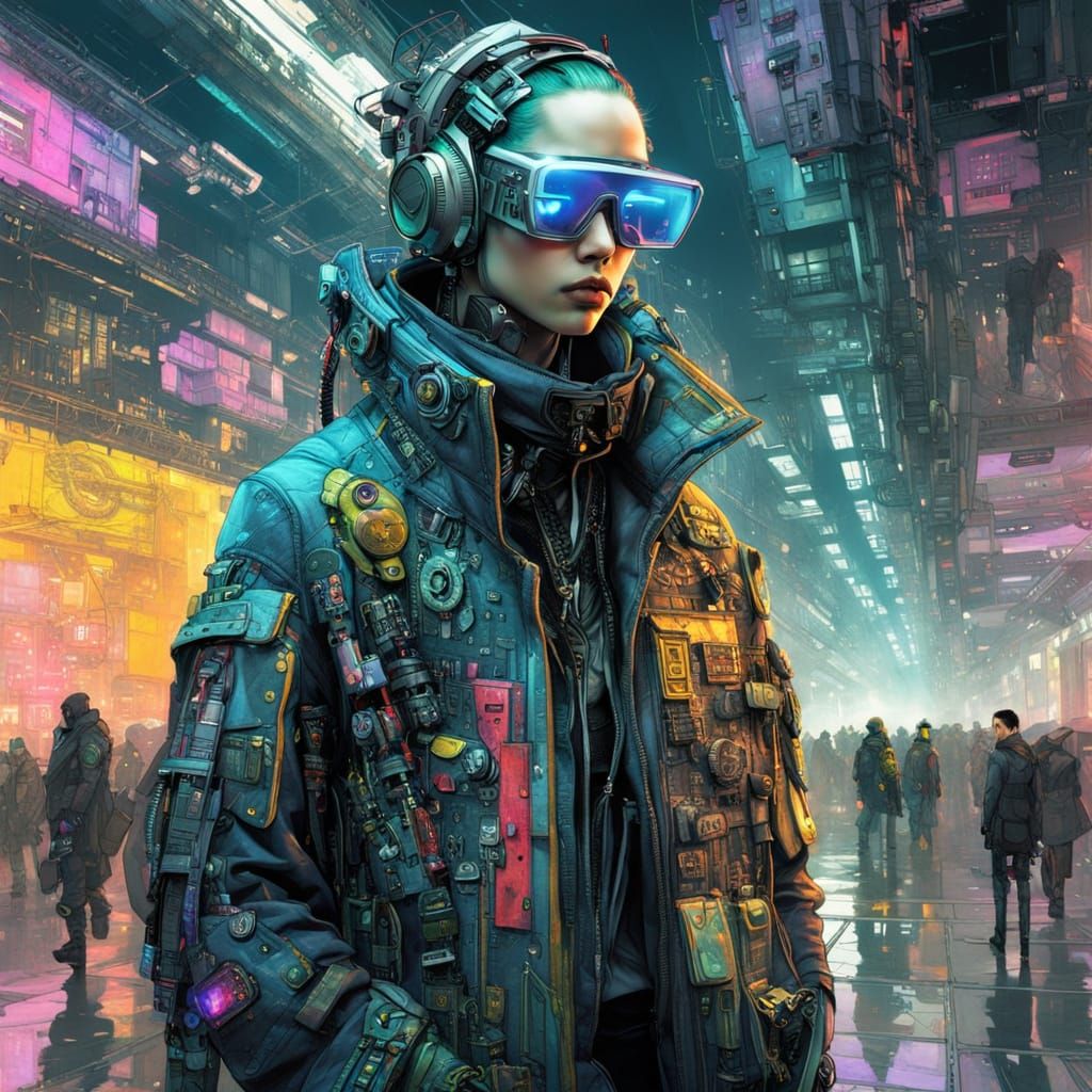 Cyberpunk Fashion Model Struts Down a Vibrant Runway