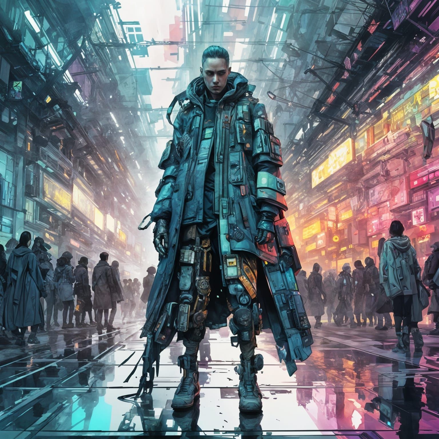 Cyberpunk Fashion Model Struts Down a Runway in a Masterful ...