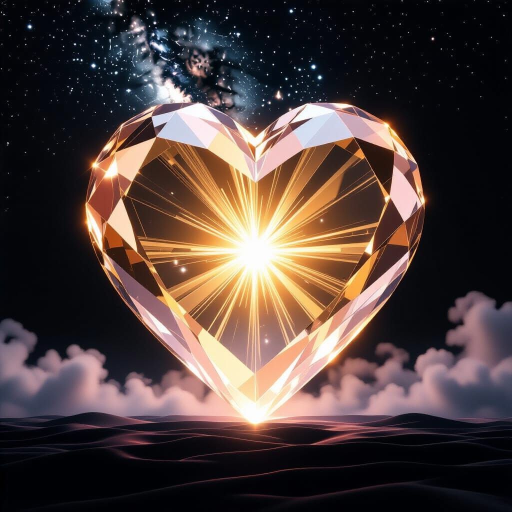 Crystalline Heart with Radiant Light Beam