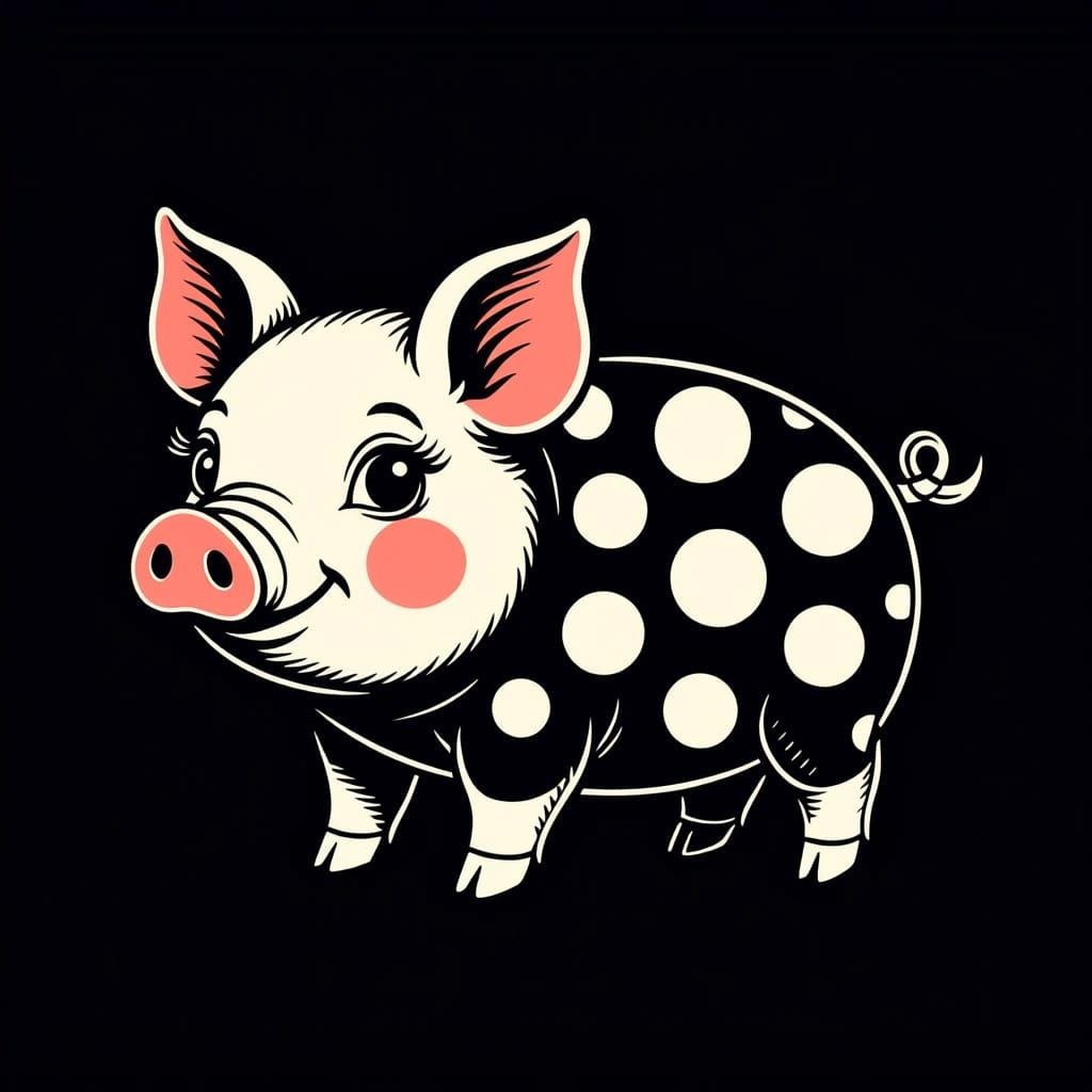 Cute Cartoon Pig with Circles in Pop Art Style