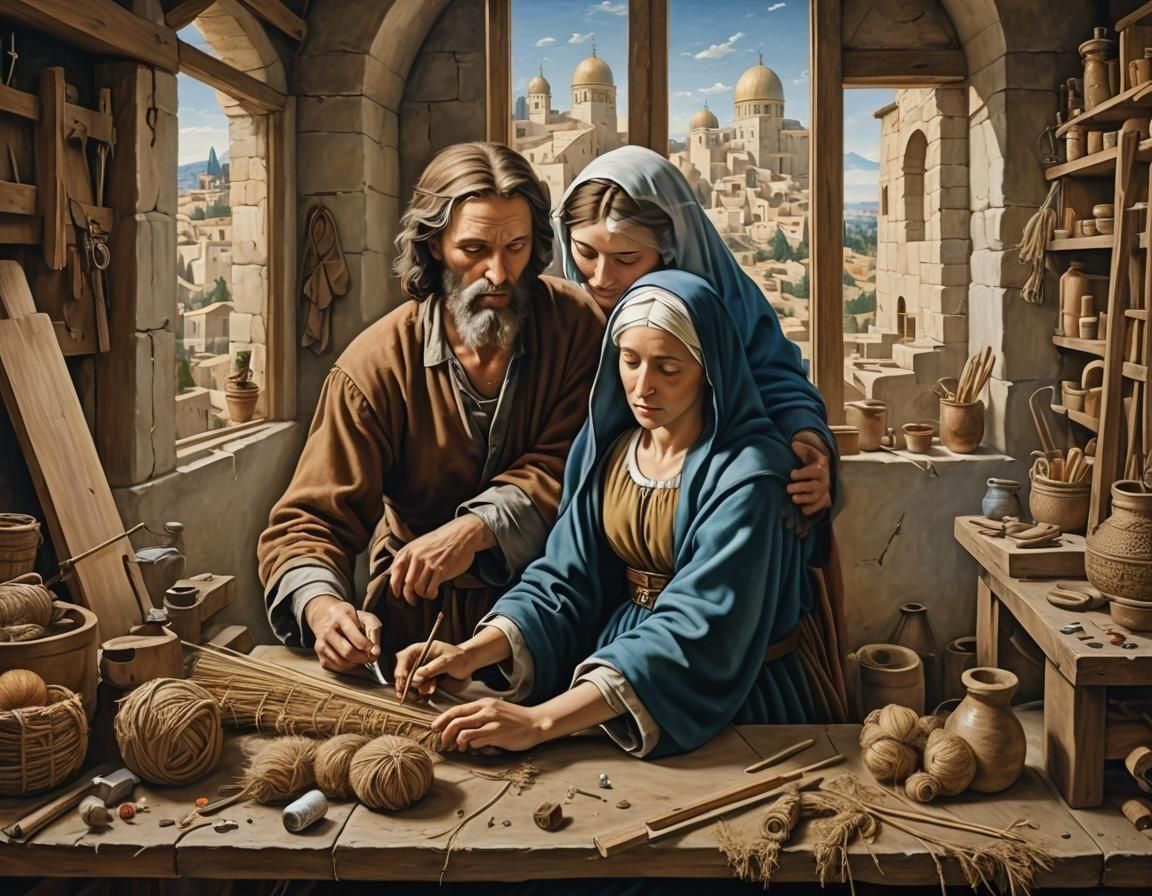 The Holy Family in Joseph's Workshop as Oil Painting