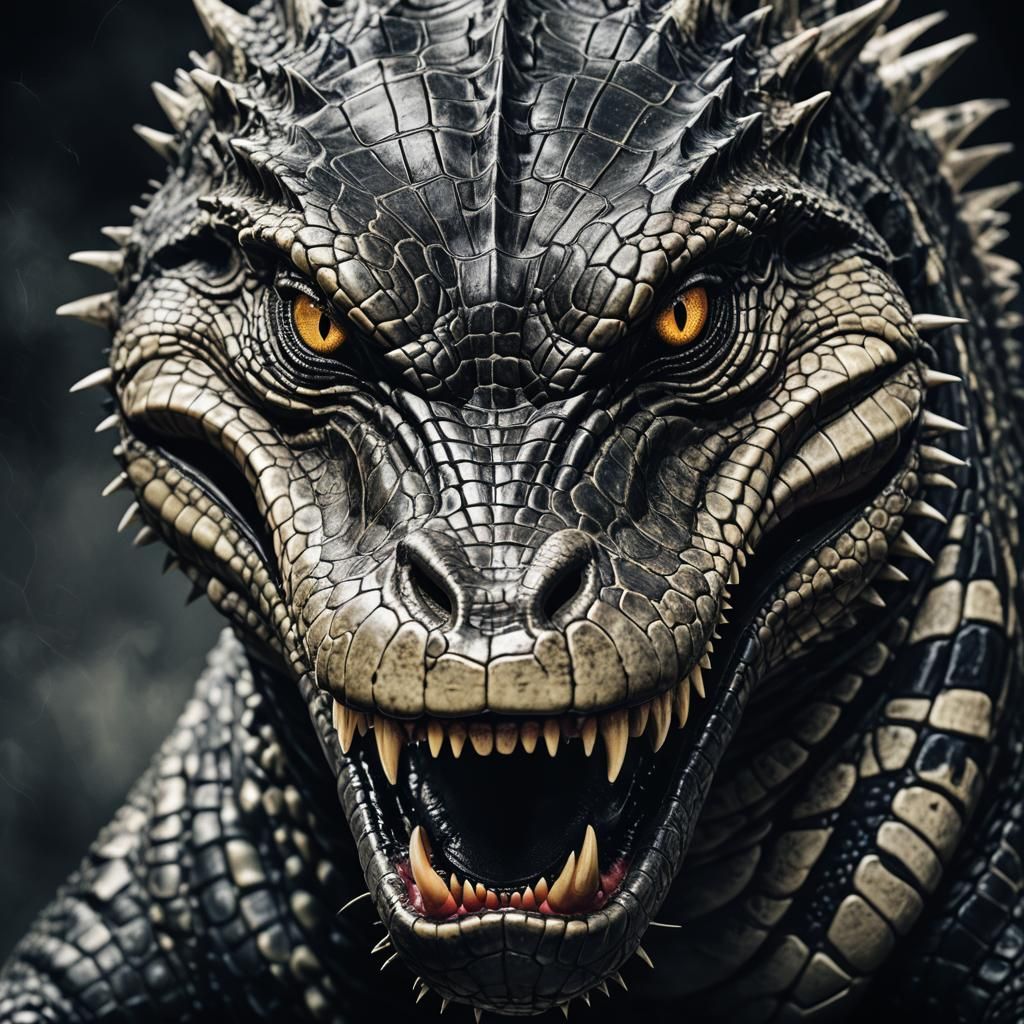 Terrifying Alligator Zebra Fusion in Dark Fantasy Style