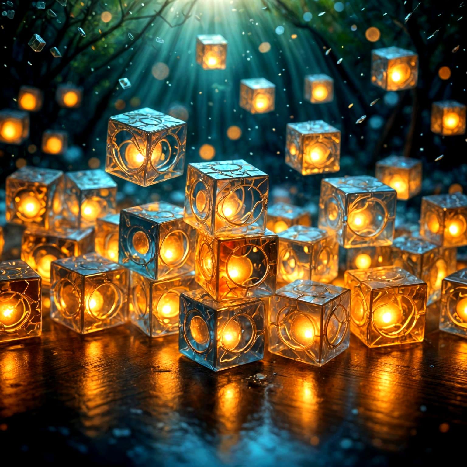 Ethereal Cubes in Whimsical Fantasy Landscapes