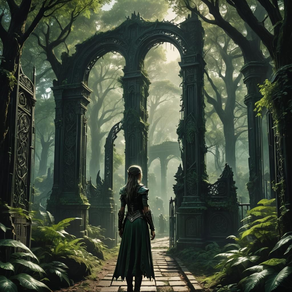 Elven Warrior Guarding Forest City Gates