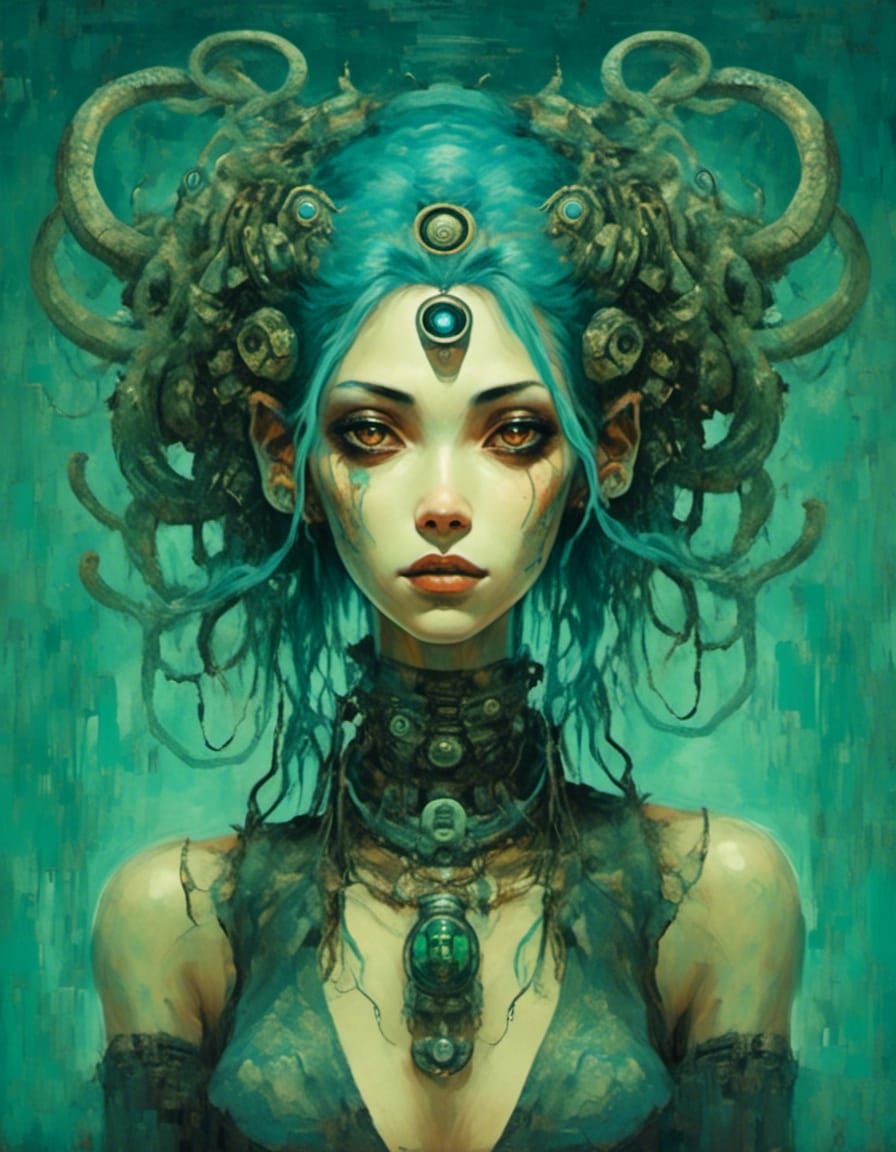 Alien Woman Portrait in Sin City Style